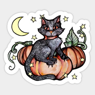 Black Cat Pumpkin Halloween Sticker